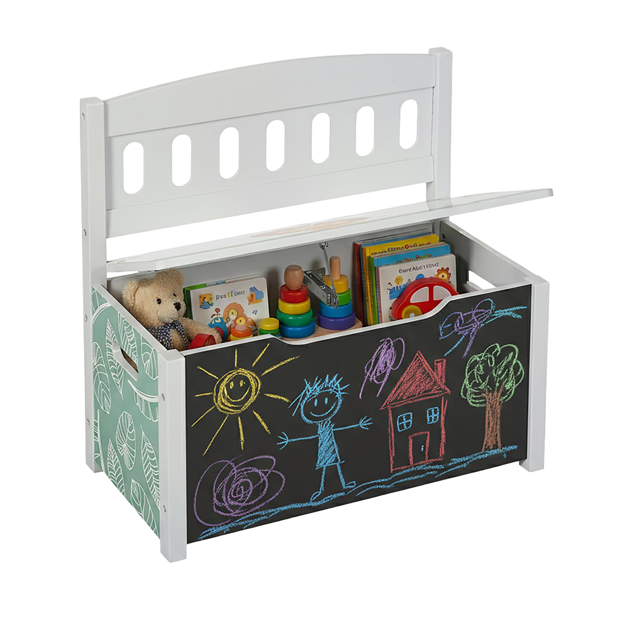 Relaxdays Banc-Coffre pour Enfants Rangement avec Tableau Motif Lion Multicolore H 55,5 x L 57 x P 30 cm