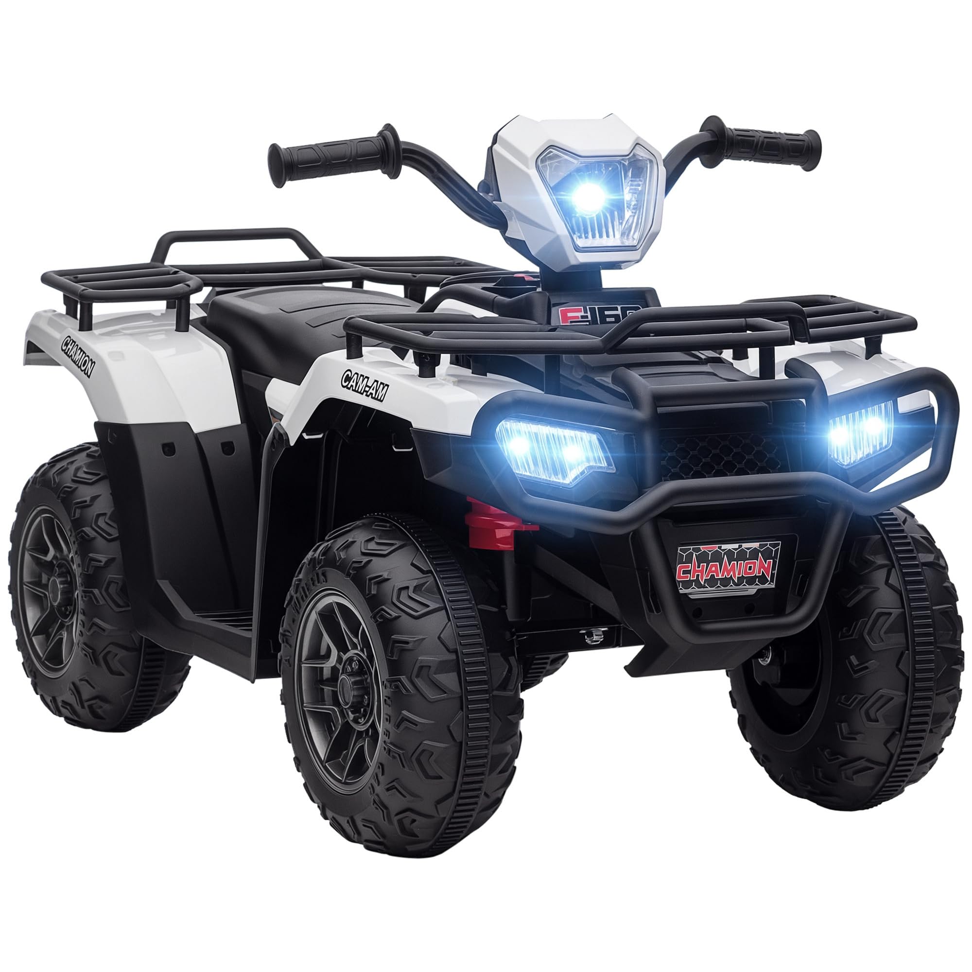 Homcom White 12V Electric Quad Bike For Kids W/ Led Headlights, Music