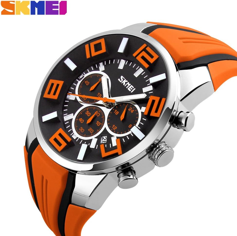 SKMEI 9128 Top Luxury Brand Quartz Watches Men Fashion Casual Wristwatches Waterproof Sport Watch Relogio Masculino (Orange)