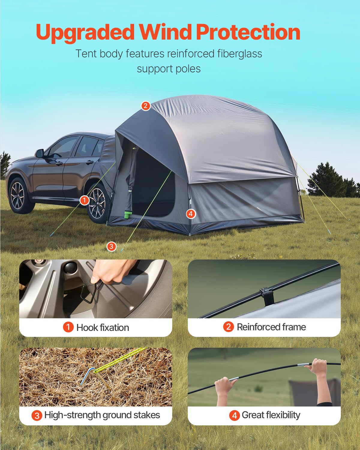 VEVOR Tenda da Campeggio per Auto SUV 240 x 240 x 215 cm Impermeabile PU2000 Design a Doppio Strato 5-8 Persone