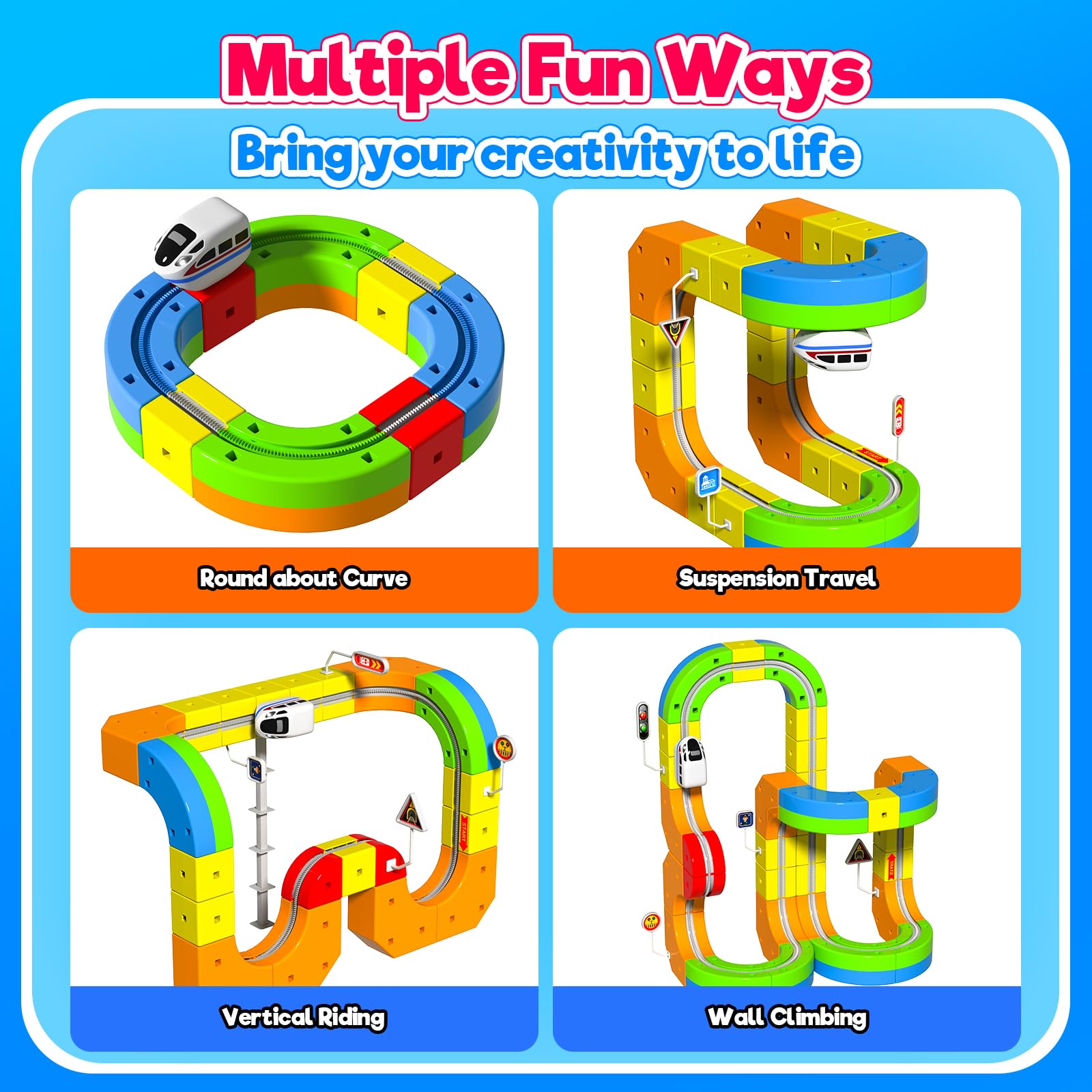 Goody King Train Électrique Enfant 69 Pièces - Ensemble de Train Magnétique 3D DIY avec Rails Cubes et Train Electrique, Jeu de Construction STEM Éducatif et Cadeau pour Enfants de 4 à 12 Ans