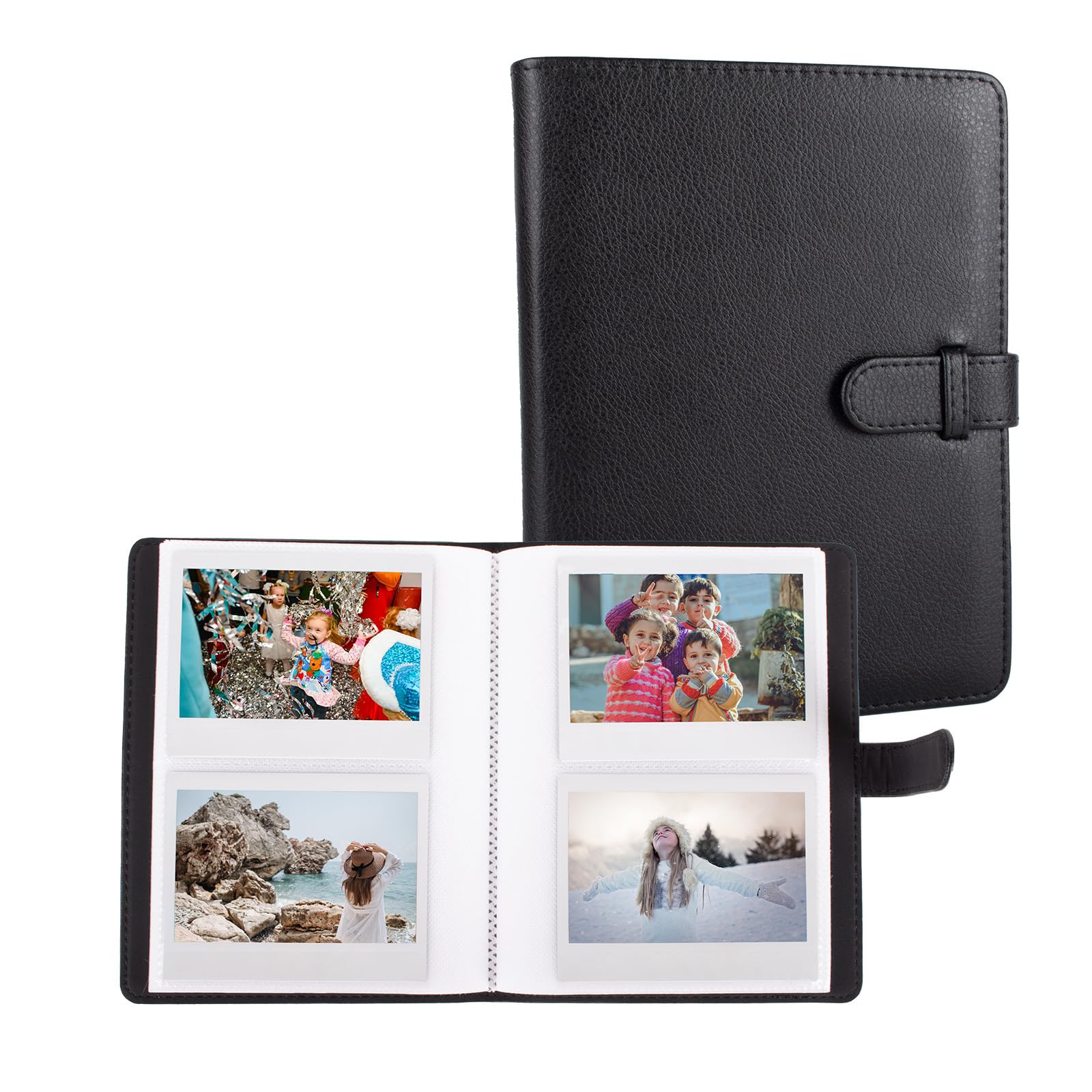 MUZIRI KINOKOO 80 Pockets Photo Album for Instax Wide EVO/Link WIDE/Wide 400 Camera Film,Lychee Texture PU Leather Album for Wide 300/Wide 210 Camera,4.25*3.4 inch Film Collection Souvenir Album-Black