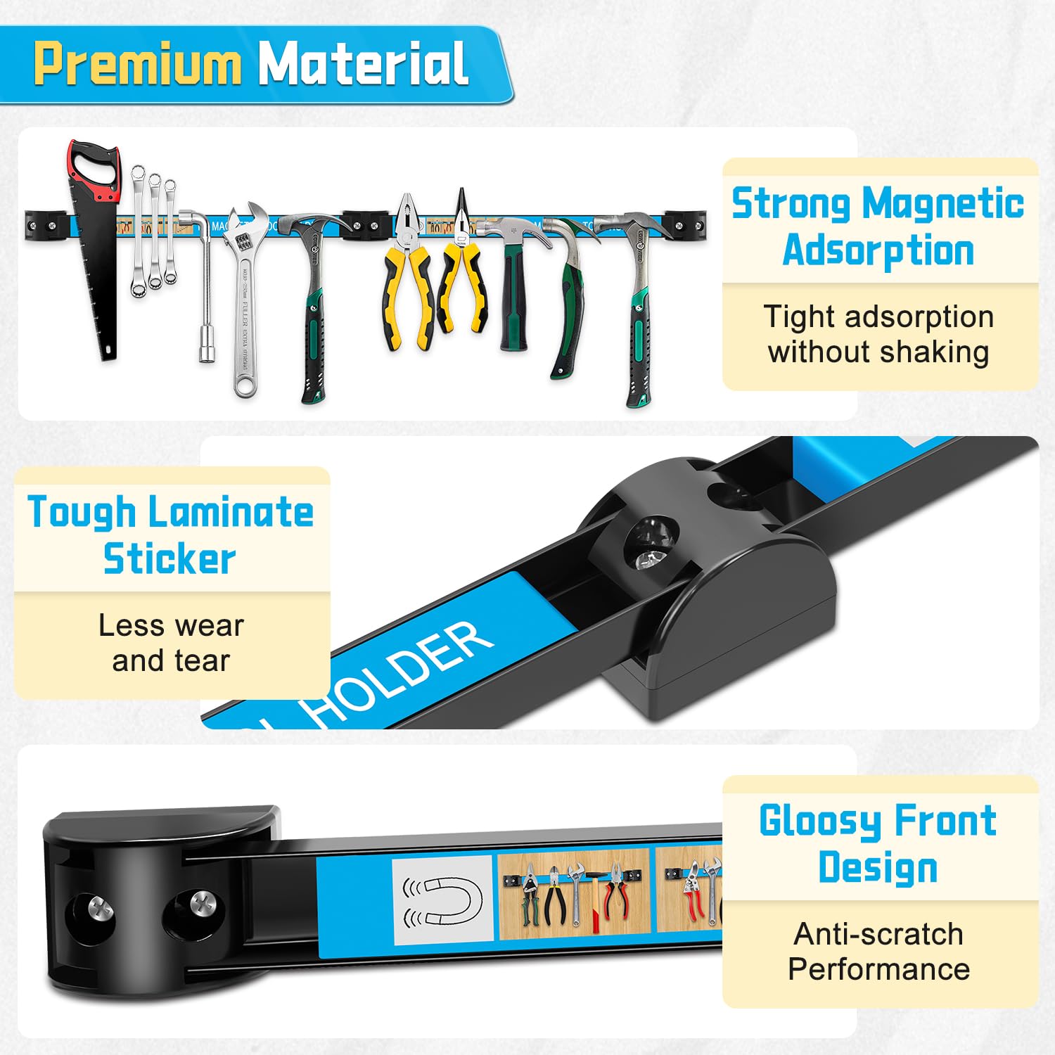 Portautensili magnetici da 12", set di 4 strisce magnetiche da 30 cm, strisce magnetiche resistenti per utensili, per garage, banco da lavoro, cacciaviti