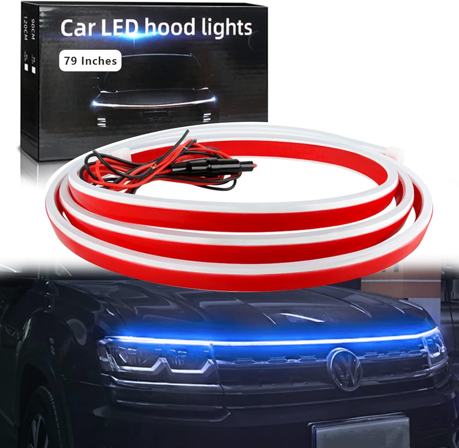 GZRUICA Car Hood Light Strip 79 Inches Blue Exterior Car