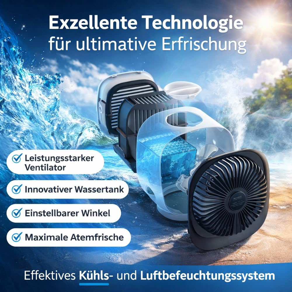 AiraBreeze Mini Klimaanlage Luftkühler Tragbar Ventilator Schlafzimmer Leise