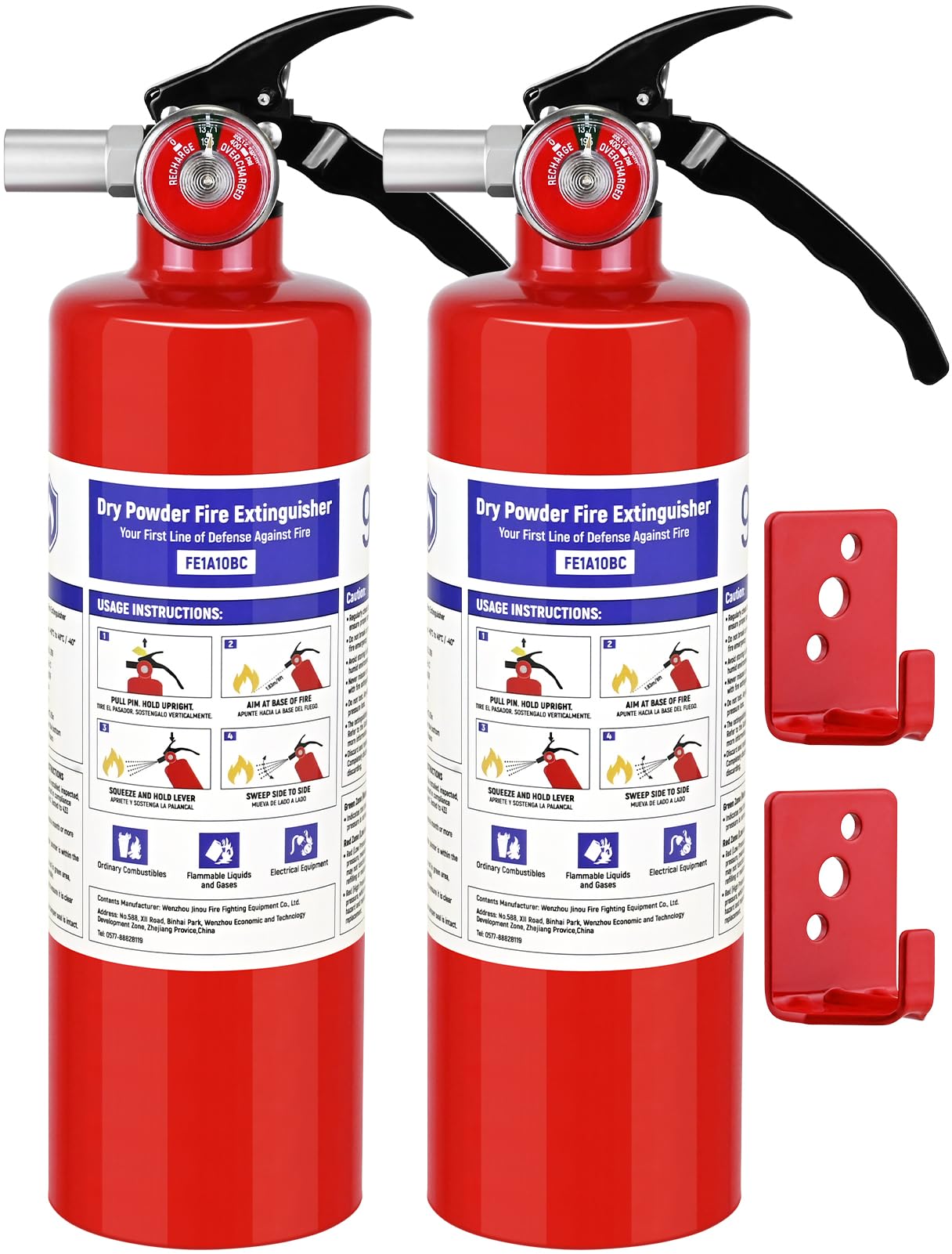 2 Pack 2.5 lb ABC Dry Chemical 1-A:10-B:C Fire Extinguishers