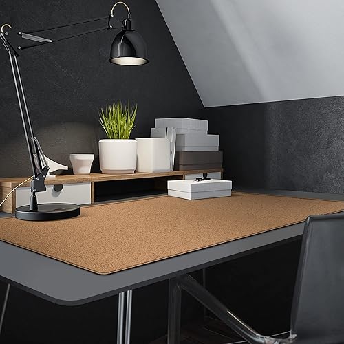 Miniatura 6 de MAIDERN Tapete de escritorio XXL de corcho y cuero, de 47.2 x 23.6 pulgadas, protector reversible para mouse de escritorio completo (negro)
