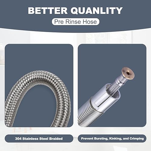 Miniatura 5 de iVIGA Manguera rociadora de grifo comercial de 45 pulgadas, manguera rociadora de preenjuague para grifo de fregadero de cocina comercial, kit de