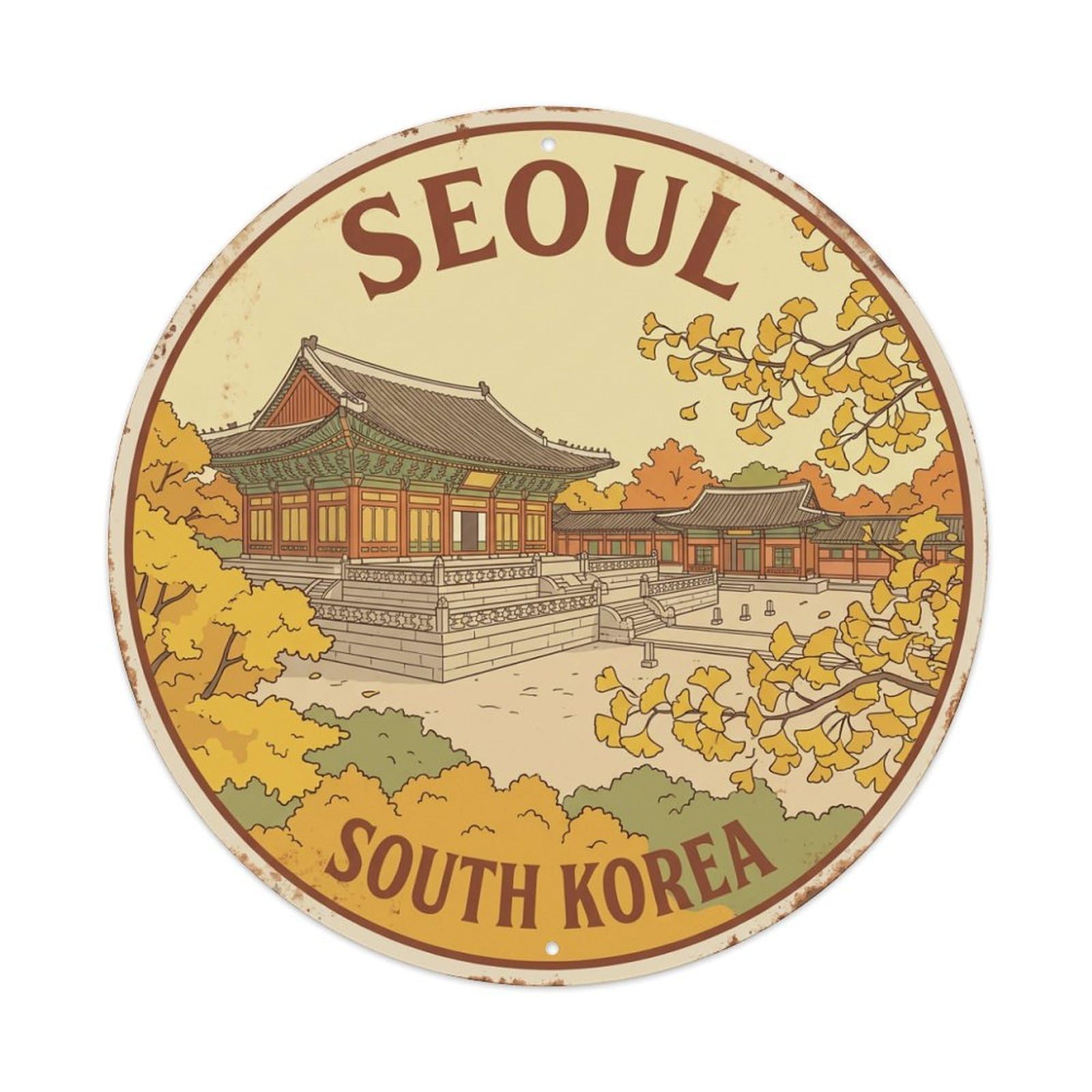 Vintage Travel Seoul Korea Palace Metal Tin Sign