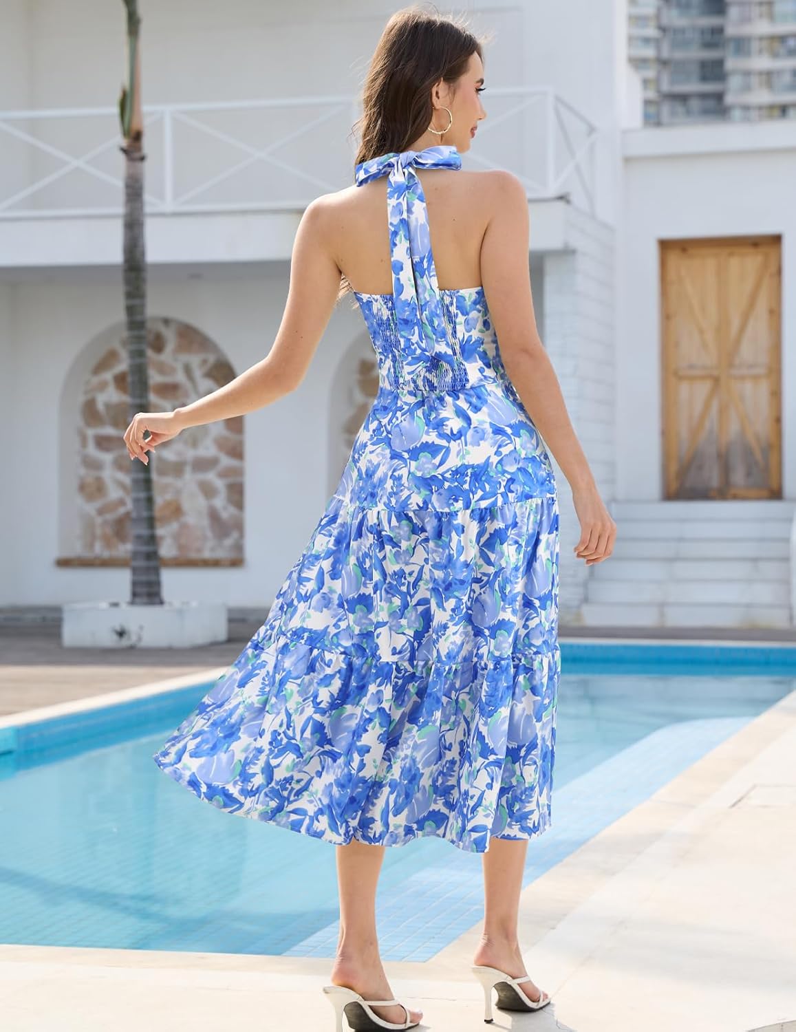 DRESSTELLS Womens Summer Floral Maxi Dress 2026 Casual Halter Spaghetti Strap Tiered Flowy Beach Long Sundress - Image 2