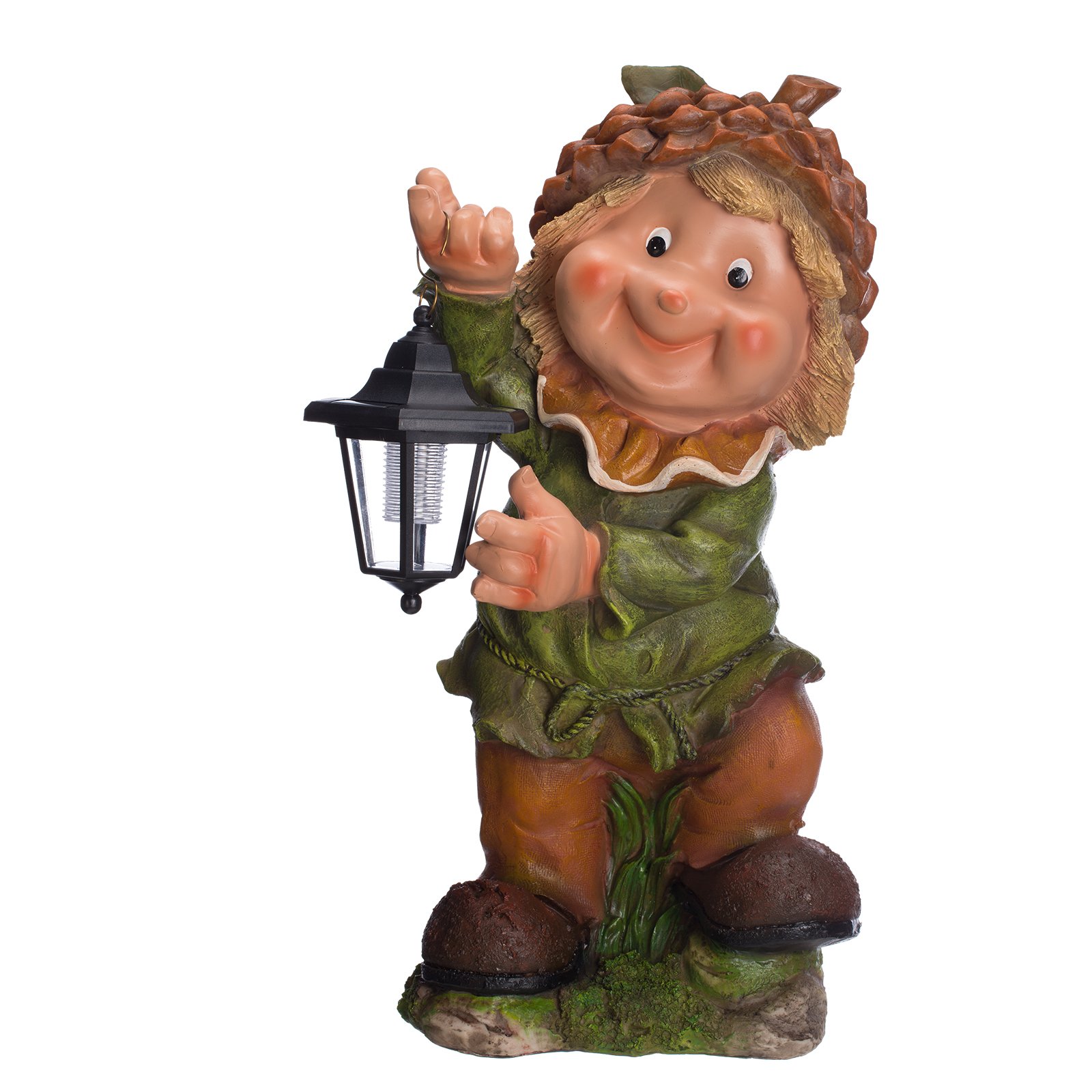 Sarah B Großer Gartenwichtel mit Solarlampe NF12168-4, riesig 53 cm hoch, Gartenfigur, Deko Kinder Wichtel mit LED Solar Lampe, Dekorationsfigur für Innen und Außen, Polyresin, Gartendekoration,