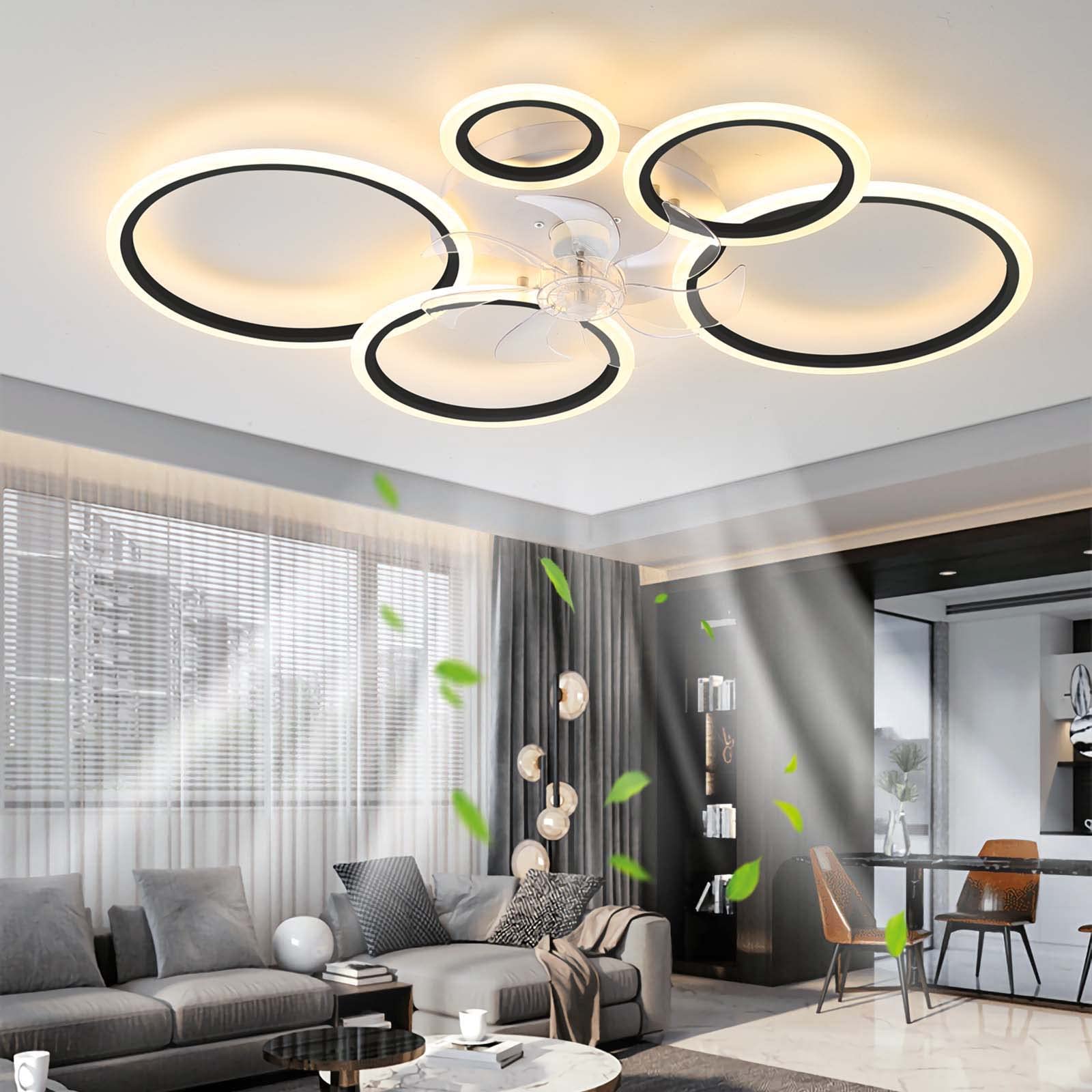 OMGPFR Ceiling Fan with Light, LED 72W Dimmable Fan Ceiling Lamp, Modern Ceiling Fan Lighting for Living Room Dining Room Bedroom, Adjustable 6 Speeds, Black 100cm