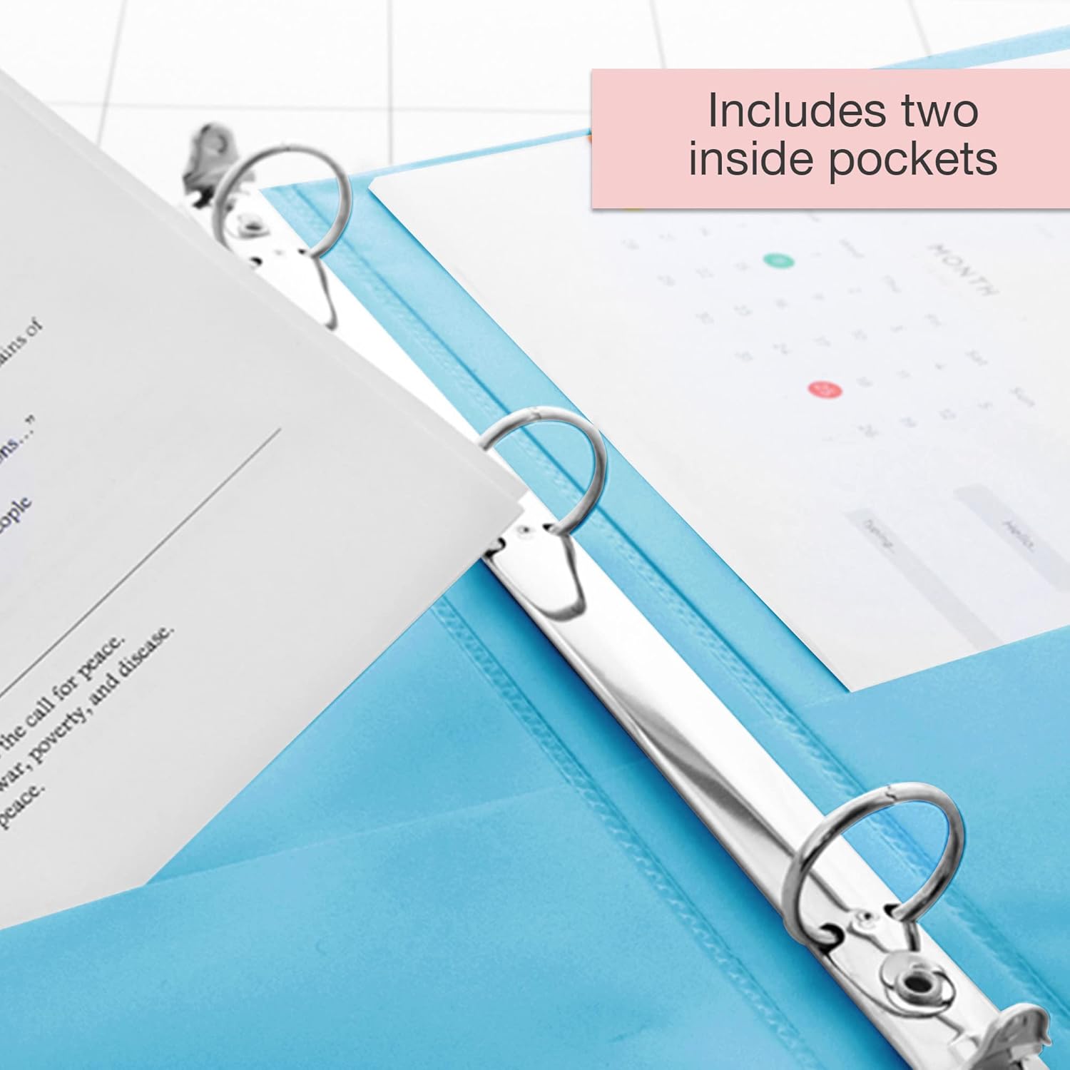 BAZIC Products 3 Ring Binder - Cyan, Economy View Binder with Clear Overlay Cover and Round Rings, Organizer for School Office Home Use, 1.5-inch Capacity Holds 250 Sheets Paper, 2-Pack
