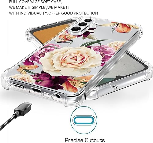 Miniatura 7 de Osophter Funda para Galaxy A15 5G funda de goma TPU flexible con protector de pantalla para Galaxy A15 (flor púrpura)