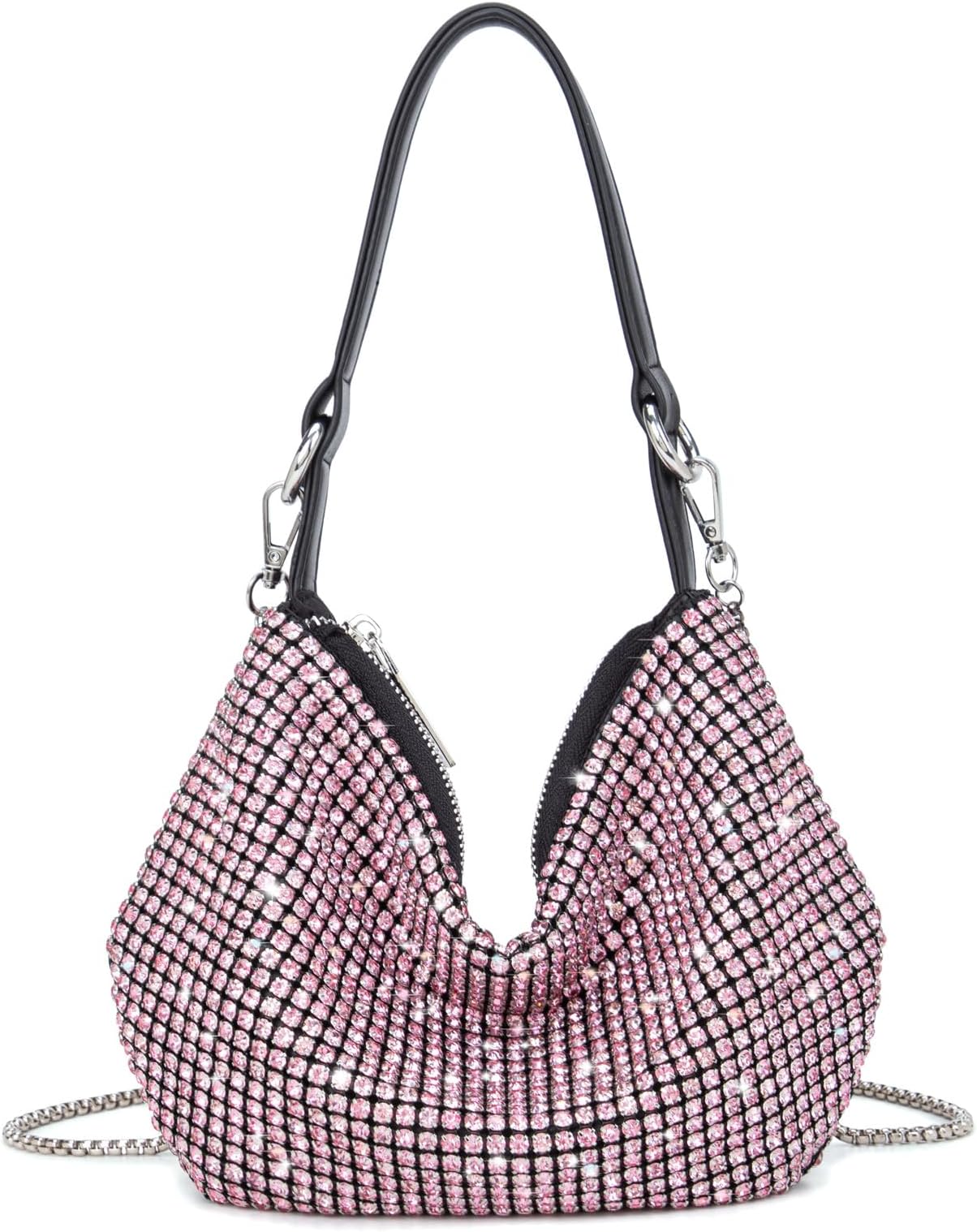 SweetovoWomen Sparkly Rhinestone Purse Tassel Crystal Diamond Crossbody Bag Silver Chain Clutch for Evening Prom Party