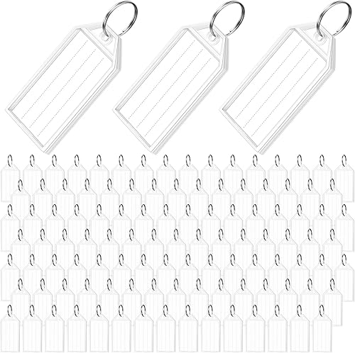 Paquete de 400 etiquetas de plástico resistentes para llaves, identificadores de artículos blancos con etiqueta de anillo dividido, contenedor de