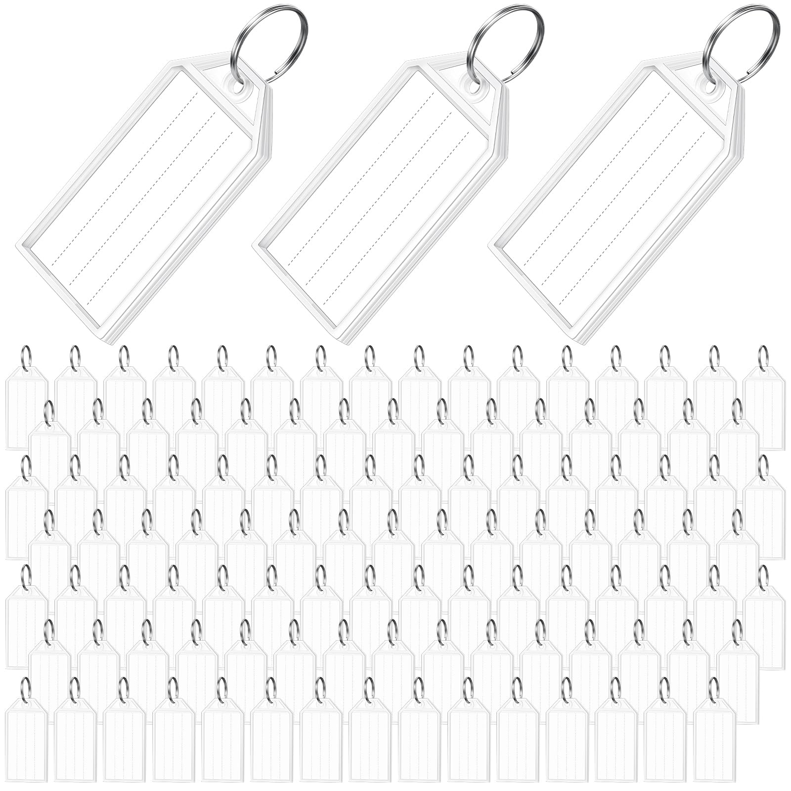 Yinkin 400 Pack Tough Plastic Key Tags White Item Identifiers with Split Ring Label Window Container 2 Inch ID Luggage Tag Key Chain