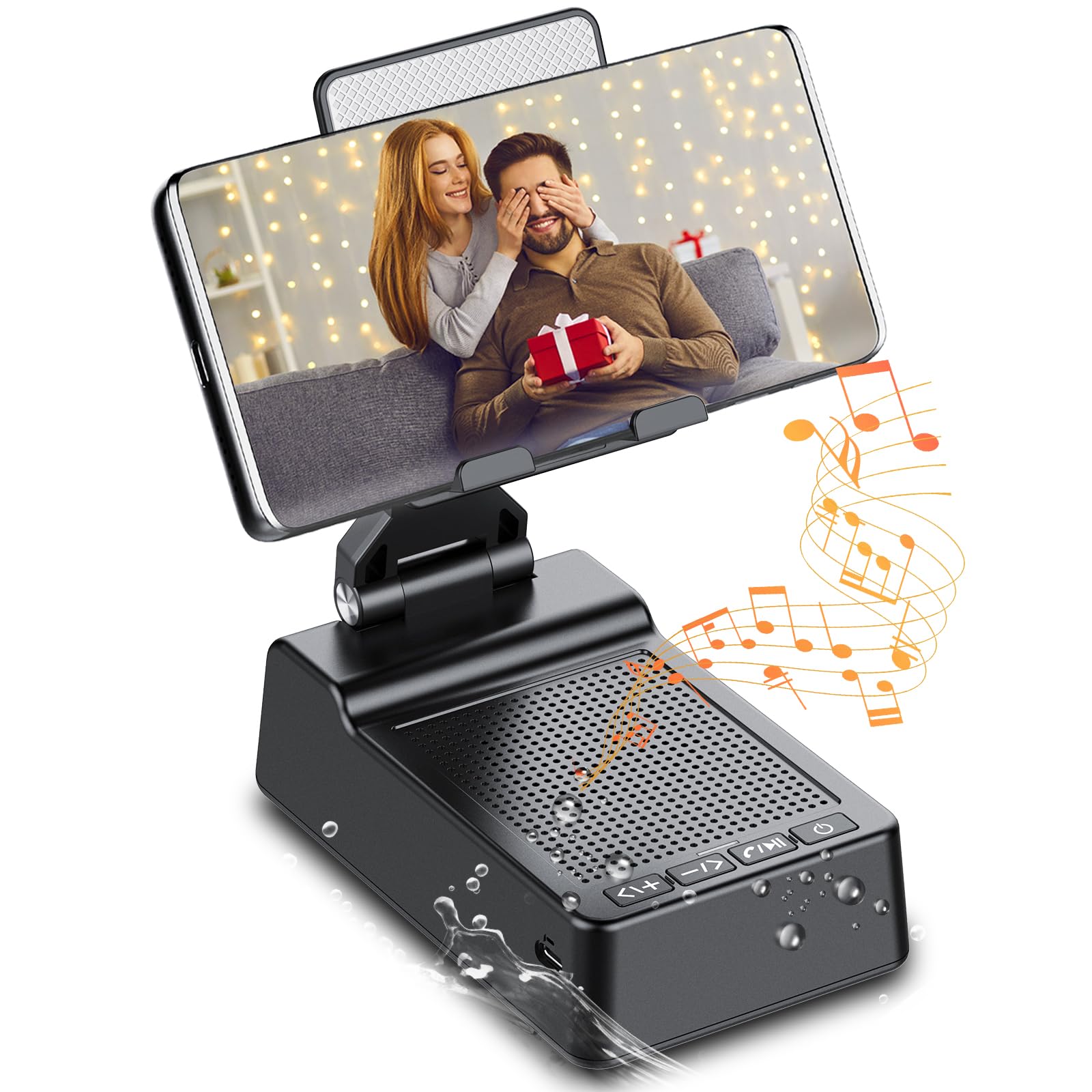 taopodo Multifunctional Cell Phone Stand with Wireless Bluetooth Speaker and Anti-Slip Base, HD Stereo Compatible with Multiple Devices, Tech Gadgets Gifts for Men/Women/Parents/Child (Black)