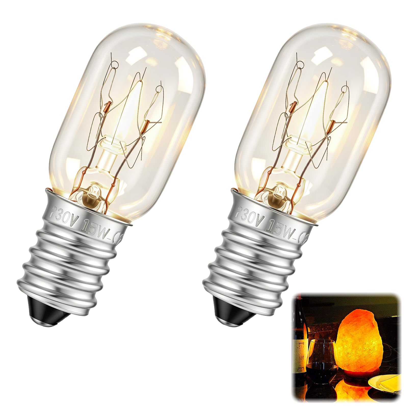 2 Stück Kühlschranklampe E14 15W, Kühlschrank Birne warmweiß 2700K T20, Glühbirne Gefriertruhe, Nähmaschine, Dunstabzugshaube, Salzlampe, Weihnachtsbeleuchtung Vitrine Vielseitige Haushaltsbeleuchtung