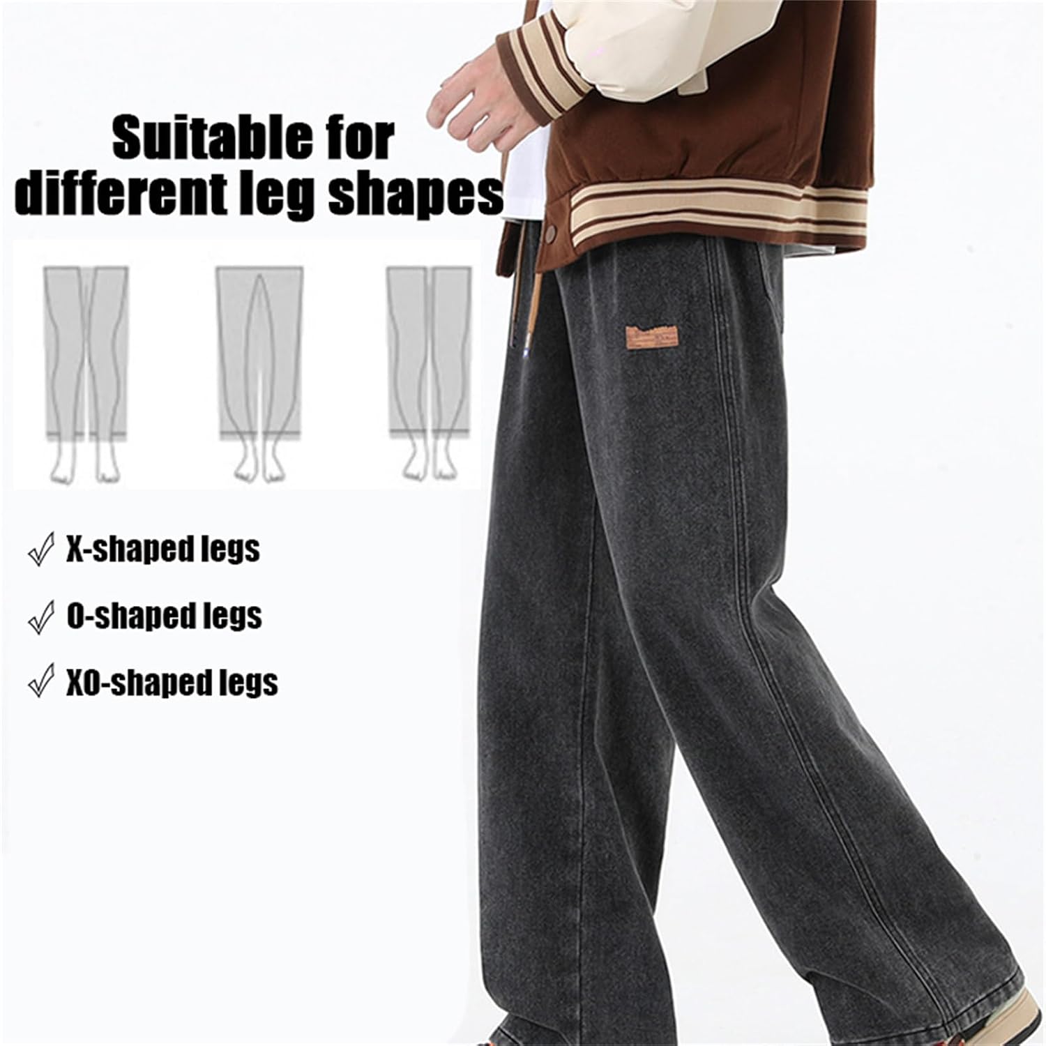 Men's Regular Fit Patched Drawstring Waist Jeans, Elastic Waist
