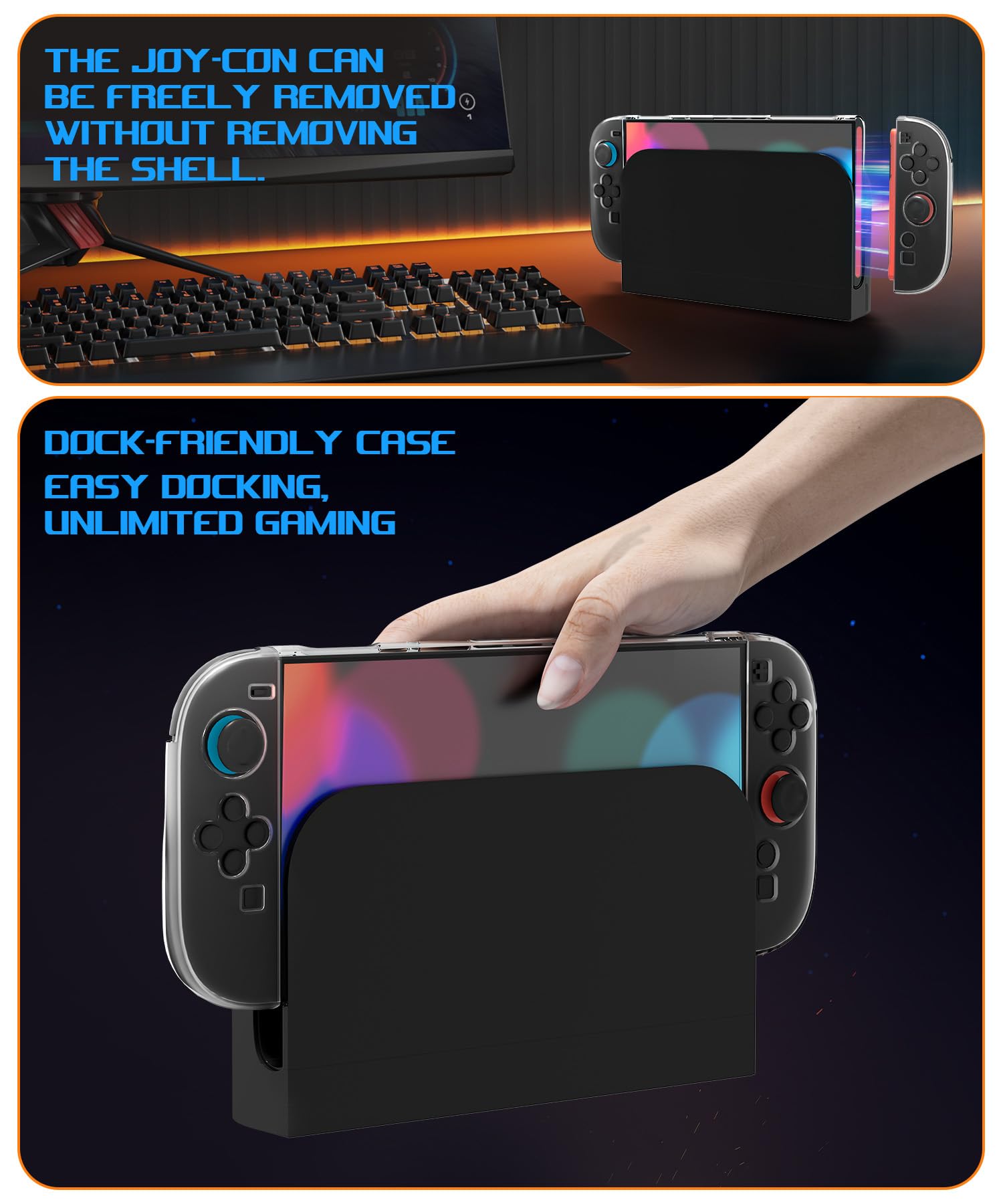 Teyomi Transparent Hülle Kompatibel mit Nintendo Switch 2, Case für Nintendo Switch 2, Hard PC Dockable Schutzhülle für Switch 2 and Soft TPU Joy-Con Griff Cover, 8 Stück Joystick Kappen (Clear)