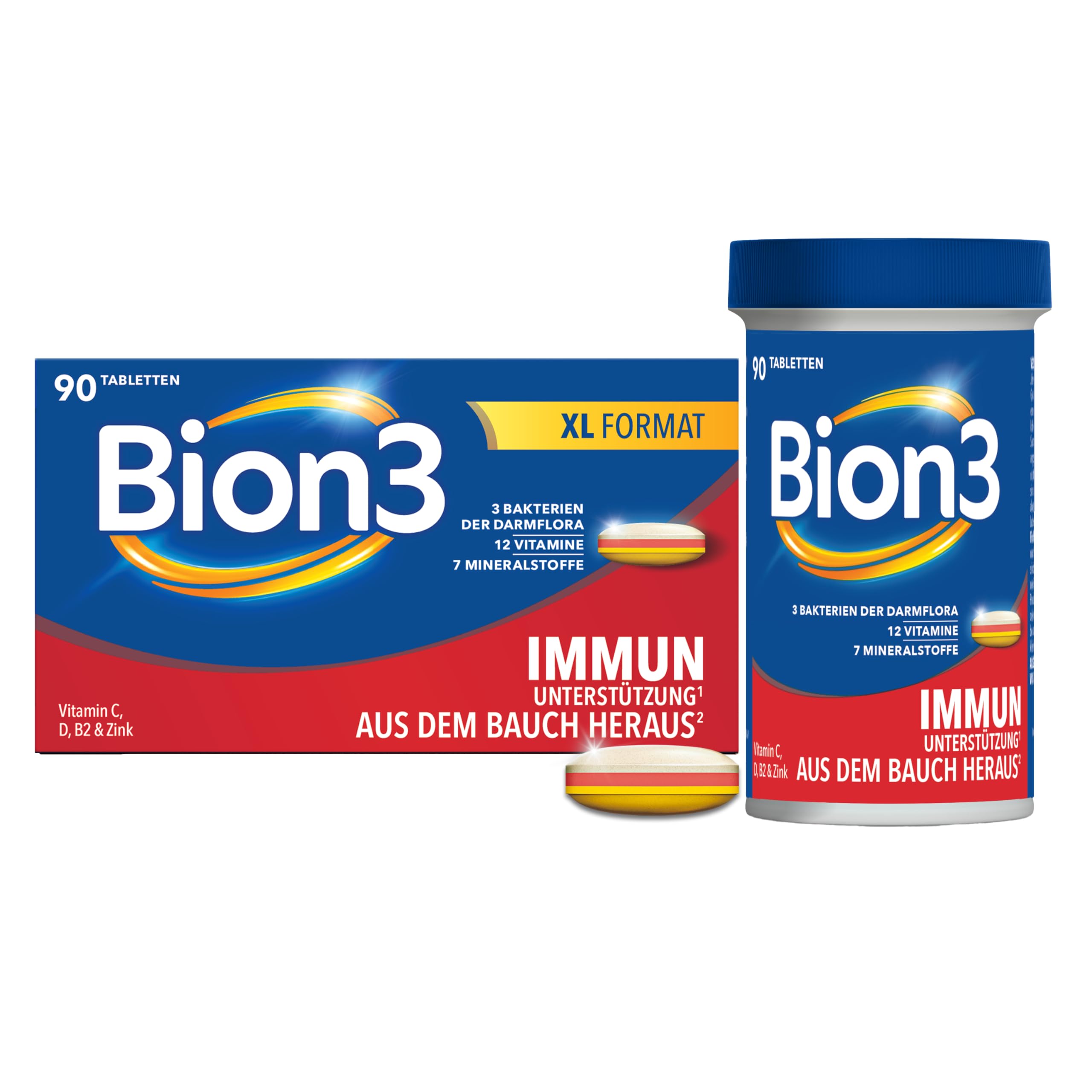 Bion3 Immun(1) Tabletten, Multivitamin Nahrungsergänzungsmittel zur Immun-Unterstützung(1) mit Vitamin C, Vitamin D, Zink & Eisen, sowie Bakterienkulturen, 90 Tabletten, 1-Monatsvorrat
