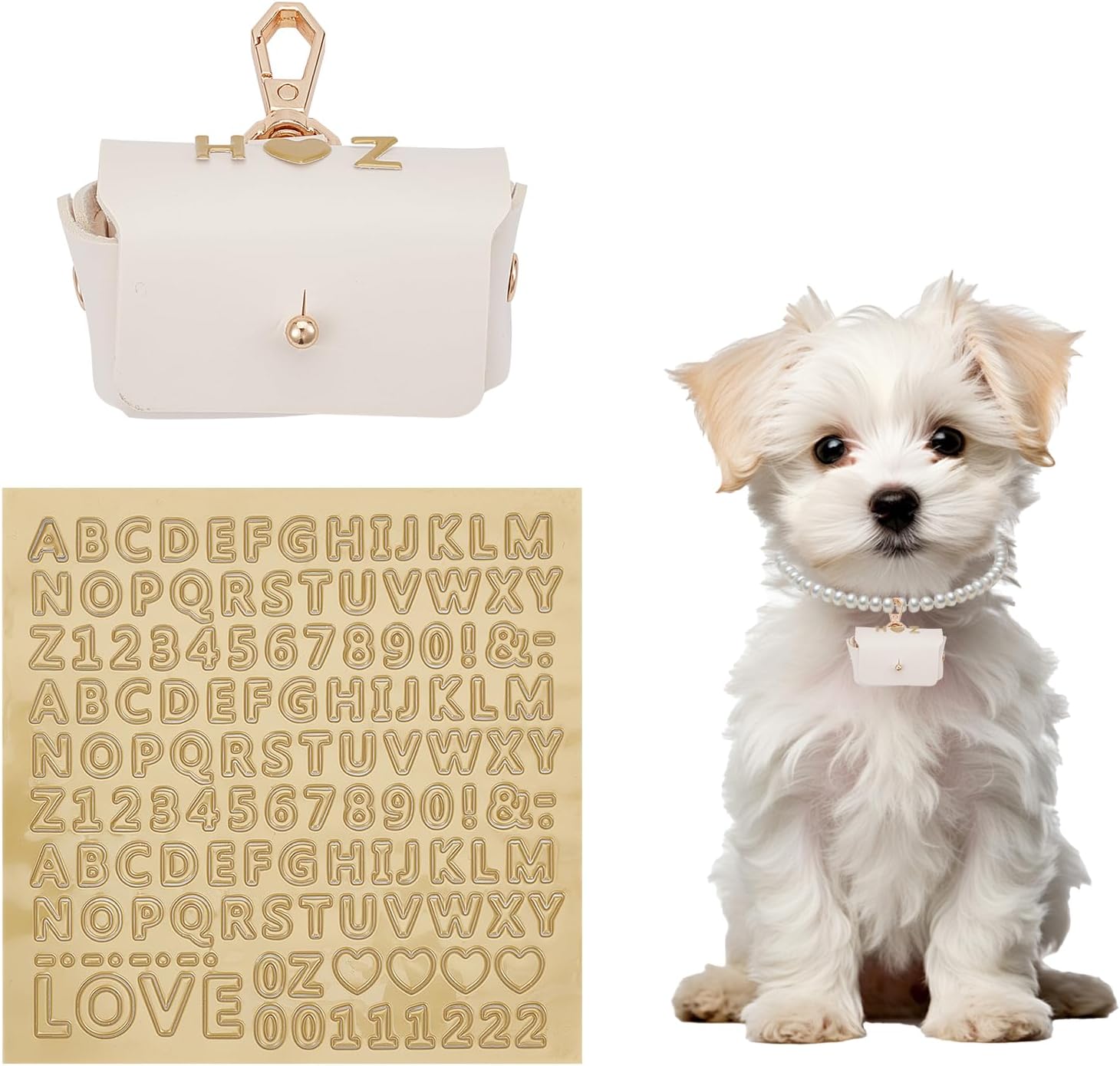 NICENEEDEDNICENEEDED Dog Collar Ring Box, Ring Bearer Pillows for Dog Collar, White Leather Wedding Ring Pillow Box with Love Stickers for Pet for Proposal Engagement Wedding Ceremony