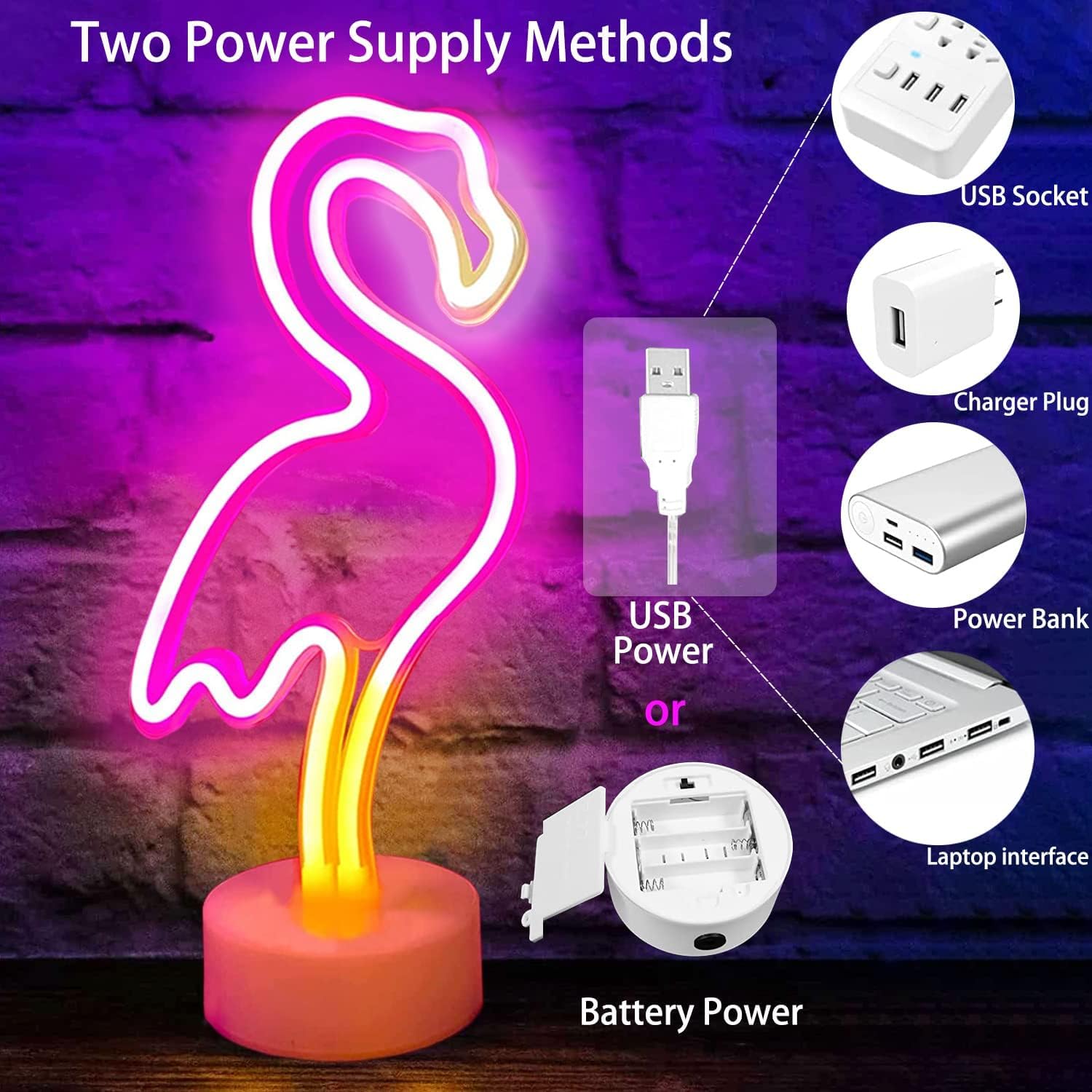 Insegna LED A Forma Di Fenicottero Rosa - Luce Notturna Per Camera Da Letto Con Alimentazione USB/Batteria - 4