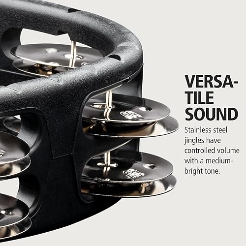 Miniatura 3 de Meinl Percussion HTMT2BK Pandereta de plástico ABS montable con marco estilo Guiro, jingles de acero de doble fila