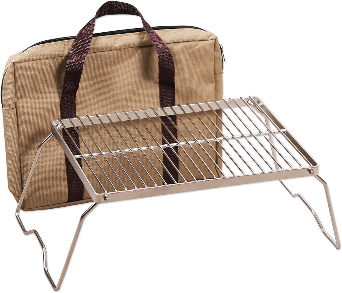 Campfire Grill 304 Stainless Steel Grate, Folding Camping Grill Heavy Duty with Carrying Bag, Medium