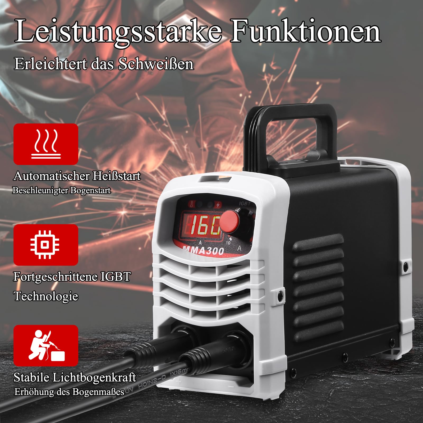 MMA300 Ultra Mini Inverter Schweißgerät,120A IGBT Elektroden Schweißgerät,MMA/ARC Handschweißgerät,Hotstart-Funktion,Kompakt, Leicht,LED-Anzeige,Überhitzungsschutz