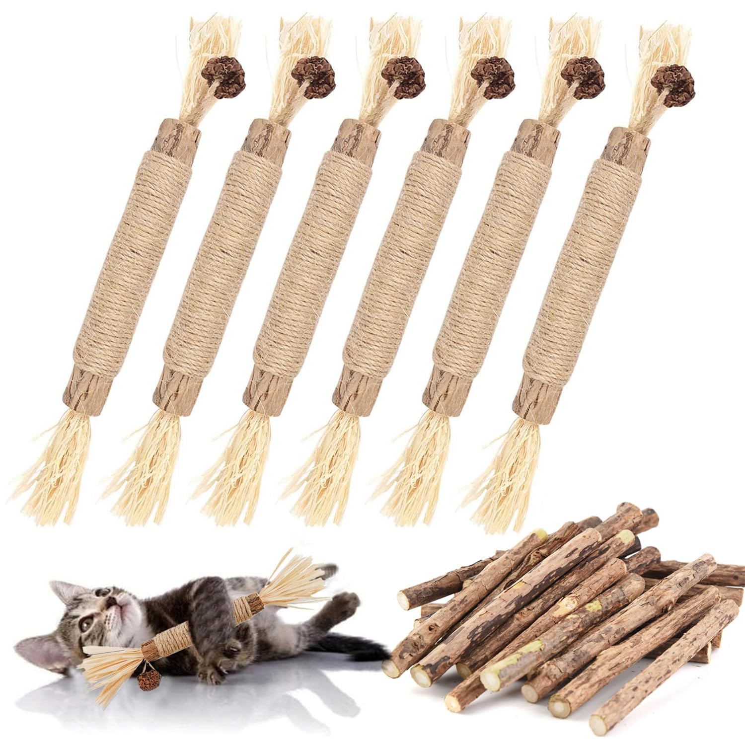 MarverFace 21 Stück katzenminze Sticks, 6 katzenminze Spielzeug 15 matatabi Sticks Katze kaustangen, Katzen kaustangen Sticks für Katzen Zahnpflege Natürlich Sicher