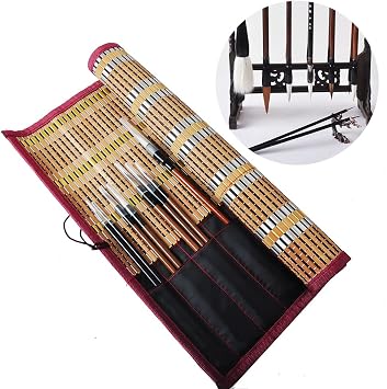 14 Pieces Chinese Calligraphy Brushes + 1 Roll-up Brush Holder Set for Japanese Chinese Sumi Painting Drawing Kanji Art Watercolor