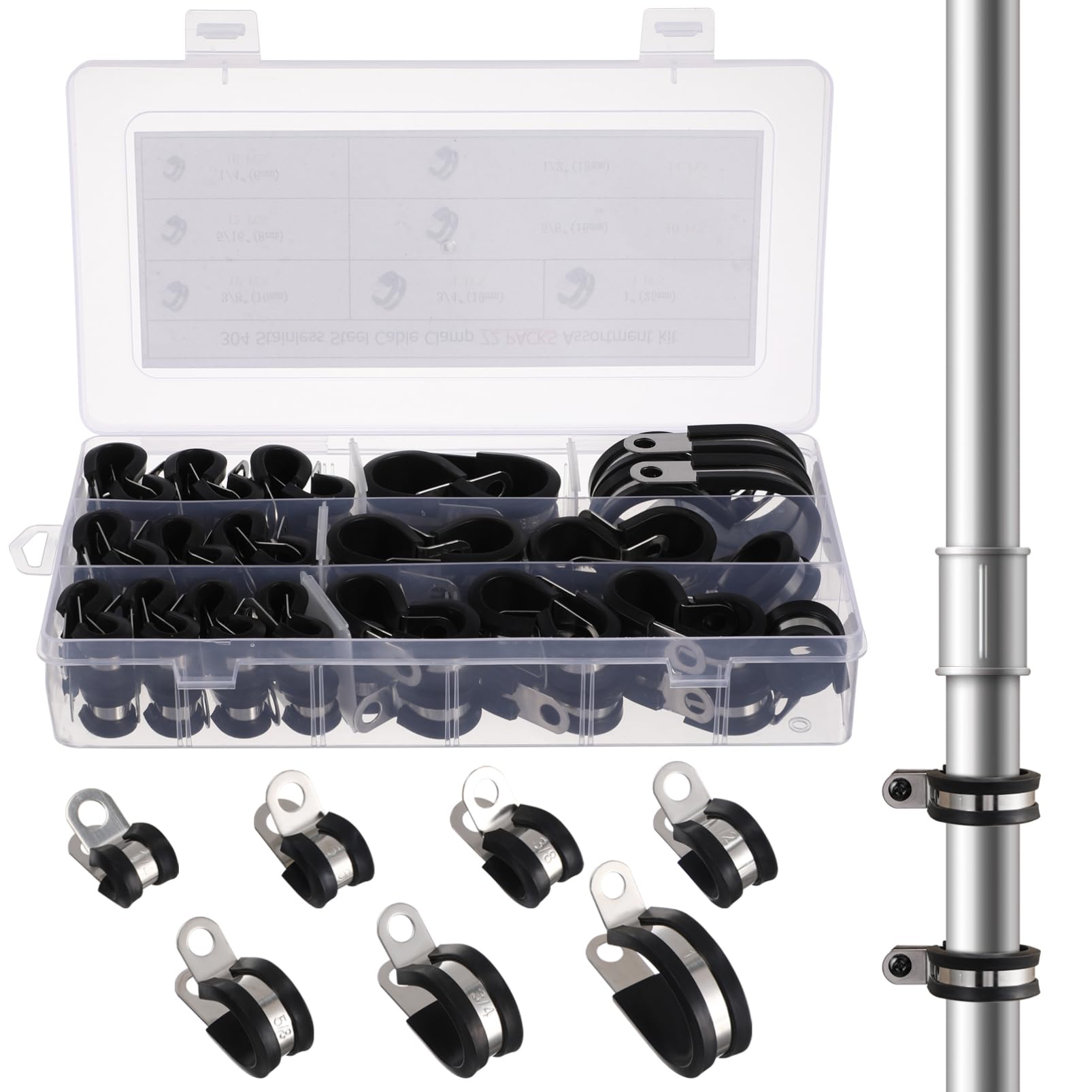 Kit colliers de serrage inoxydable 72 pièces fixation tubes et câbles