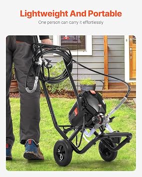 VEVOR 750W Stand Airless Paint Sprayer, 3000PSI High Efficiency Electric Airless Sprayer with Cart, Paint Sprayers for Home Interior and Exterior Furniture and Fences, Fine and Even Painting Effect