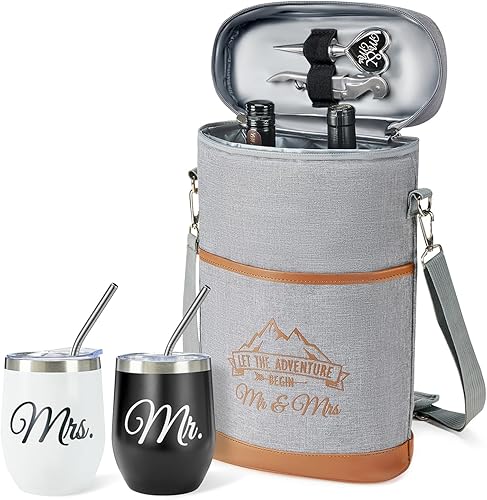 AW BRIDAL Regalos de Compromiso para Parejas Recién Casadas 2025, Canasta de Regalo de Vino para Sr. y Sra. para Boda y Despedida de Soltera, Bolsa