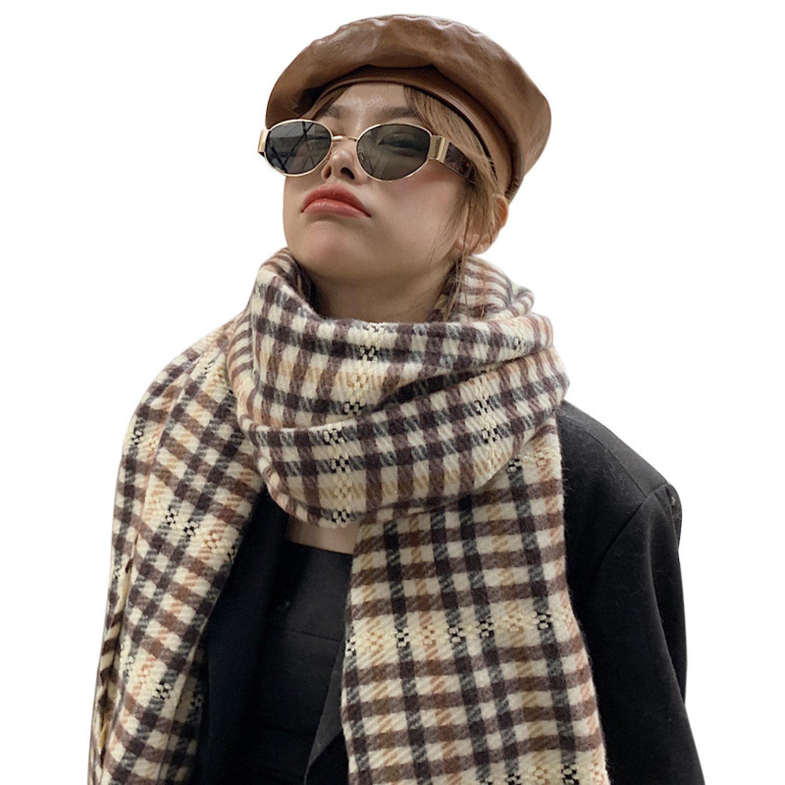 Schals Damen Tücher Halstuch Scarf Frauen Im Koreanischen Stil, Kontrastierender Kaschmir-Plaid-Schal, Verdicken, Warme Quasten, Langer Schal, Britischer Mode-S
