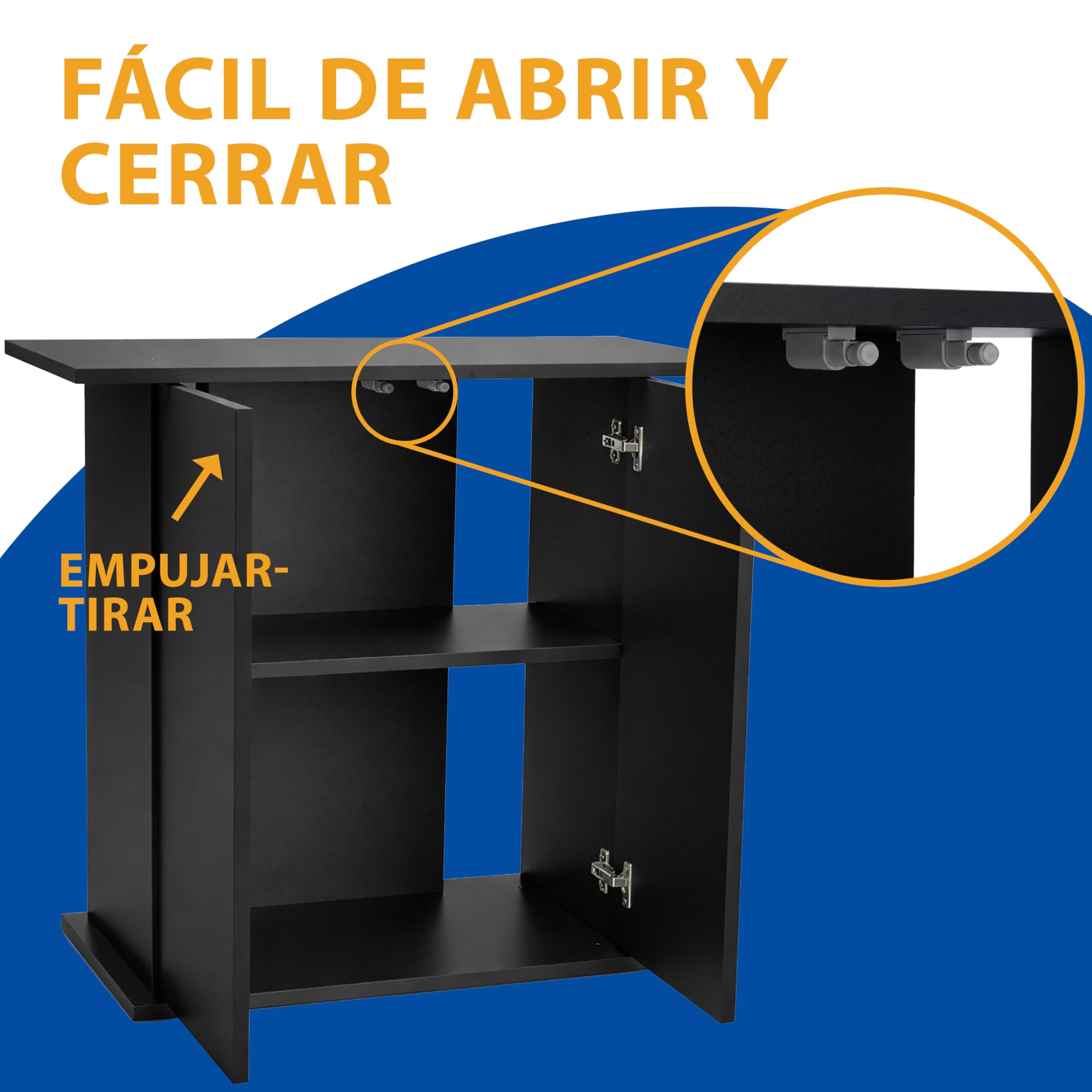 Hydor Mueble para Acuario, Resistente a la Humedad, Estructura sólida con Puertas y estantes Integrados, Patas Ajustables, 81 x 36 x 73 cm, en Madera, Negro.