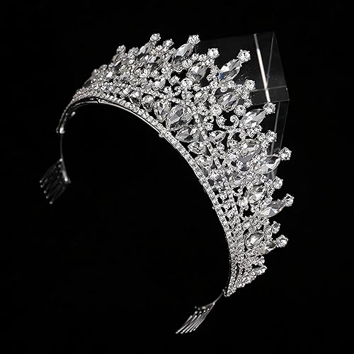 Miniatura 5 de Tiara y corona con peine para mujeres y niñas, diadema plateada, diamantes de imitación, novia, boda, graduación, cumpleaños, cosplay