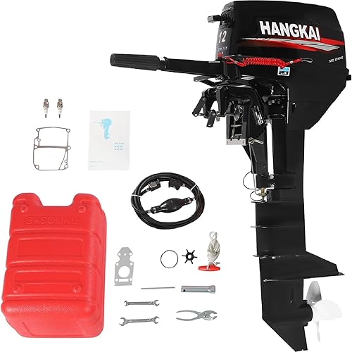 HANGKAI 12 hp Outboard Motor Long Shaft, 169CC 2 Stroke Outboard Motor With CDI Ignition Water Cooling System Fishing Boat Engine With Fuel Tank (12 HP Long Shaft+tank)