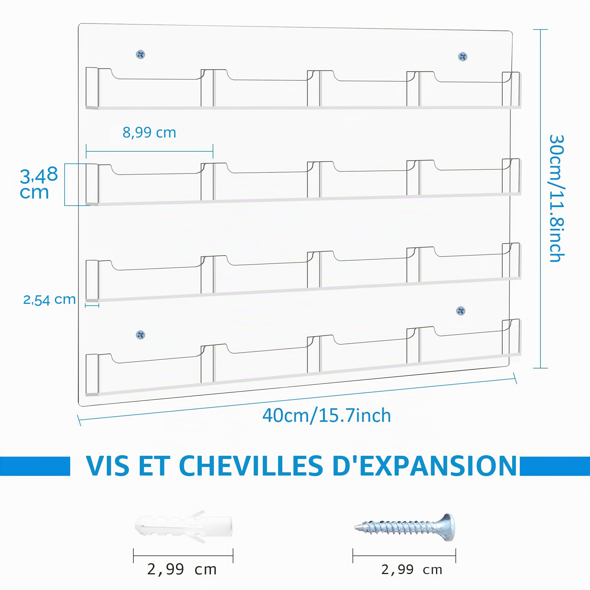 Porte-cartes de visite en acrylique 16 poches support mural clair