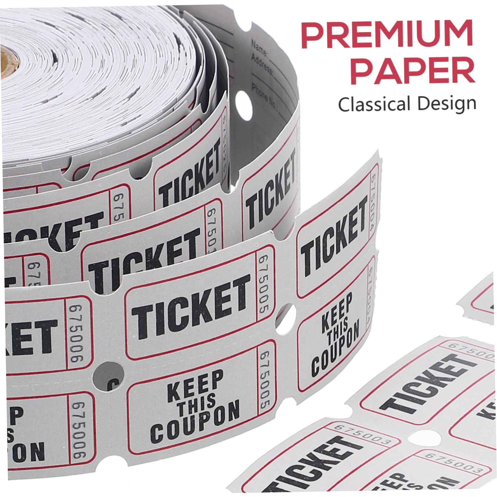 Uonlytech 4 Rollen Eintrag Tombola Coupon Sammelkarten Konzertticket Beschichtetes Papier Hellgrau