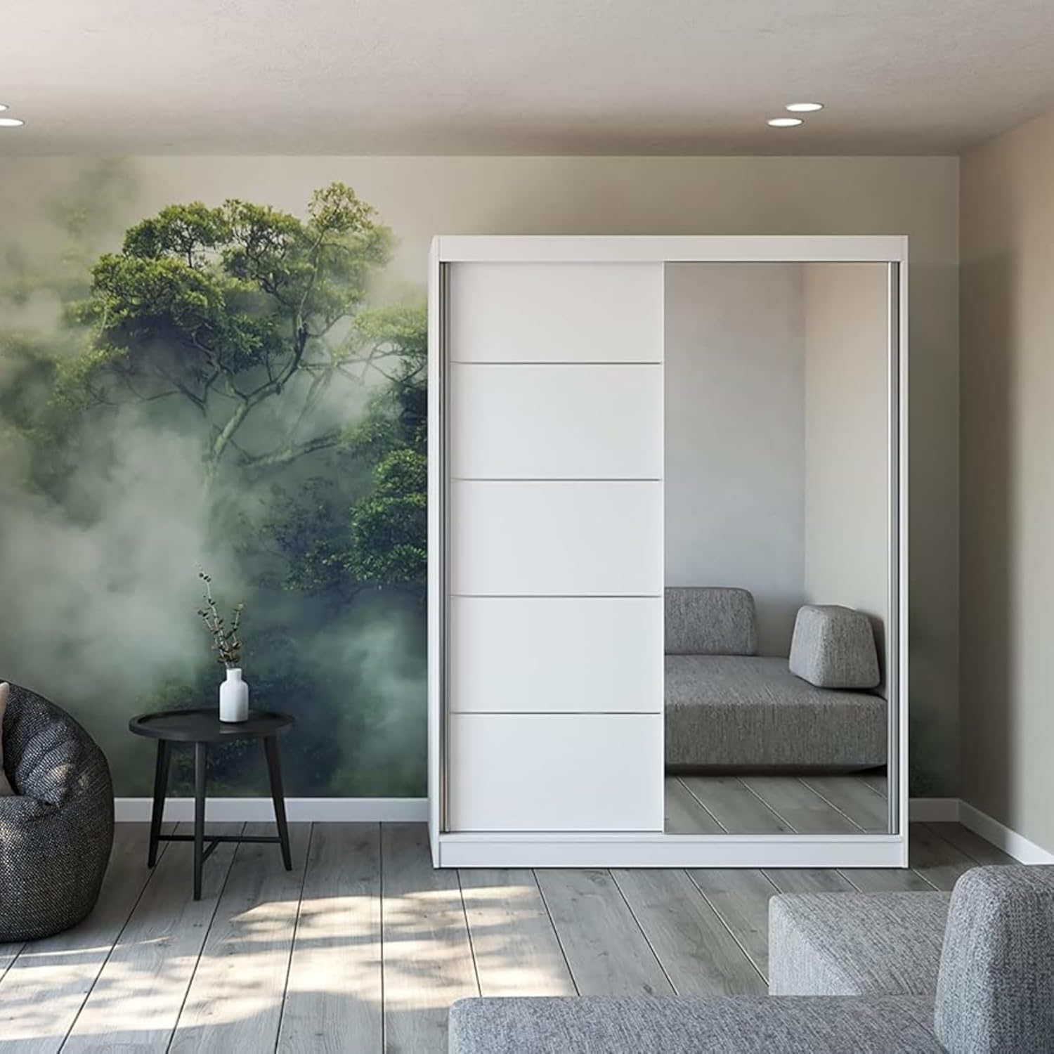 Fabryka Mebli Idźczak Kleiderschrank mit Spiegel, Schwebetürenschrank, Schlafzimmerschrank - ‎61 x 150 x 200 cm - Schrank für Schlafzimmer, Ankleidezimmer, Garderobe - Imoebel24