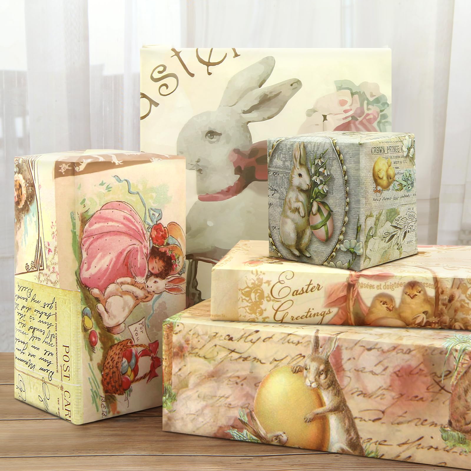 Papier Cadeau De Pâques - 8 Feuilles Motifs Lapins, œufs, Poussins, 70x50 Cm, Pour Emballage Cadeau Enfants, DIY Papier Cadeau DIY Enfant Printemps