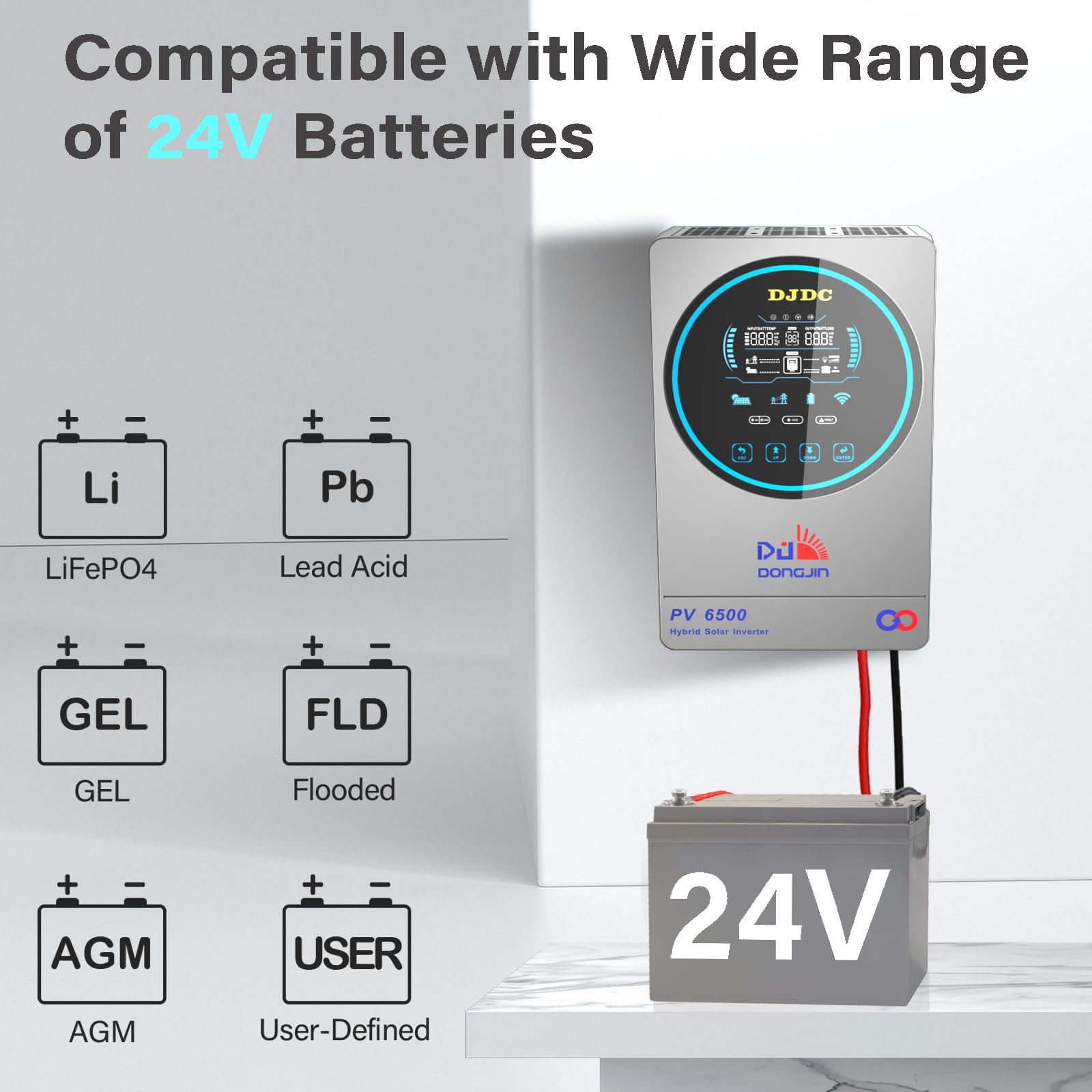 4500W 24V Hybrid-Wechselrichter Solar 24V DC zu 230V AC,150A MPPT-Laderegler,Maximale PV-Eingangsspannung 450V,mit Reiner Sinuswellenausgabe Passend für LA-Lithiumbatterie (4500W 24V)