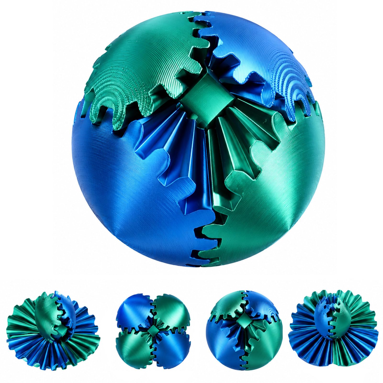 3D Printed Fidgets, Blue Teal Steady Rotation for Quiet Use, Compact