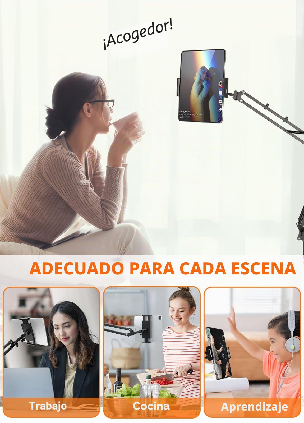 PEYOU Soporte Tablet Cama, Aluminio Soporte para Tablet con Rotación de 360 ° Giratorio para iPad Pro, Air, Mini, Samsung Tab e Huawei MediaPad