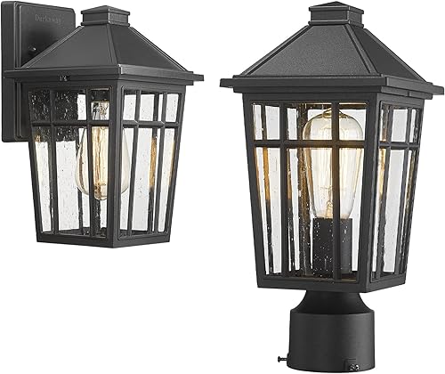 Darkaway Luces de poste para exteriores + lámpara de pared con carcasa de aluminio impermeable con vidrio, iluminación de cubierta de poste de valla