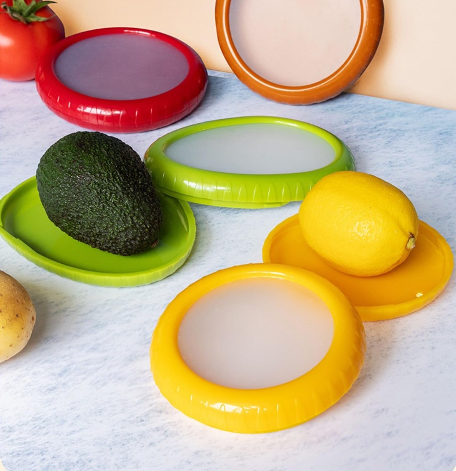 Boite Rangement Fruits Lot De 4 Boîtes Rangement Silicone Pour Fruits/ Légumes - Forme Oignon/Citron - Garde-frais - Gain De Place Conservation Alimentaire Frigo