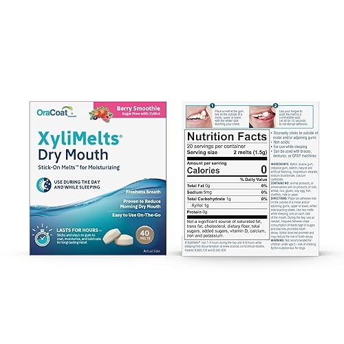Miniatura 2 de Oracoat XyliMelts para boca seca de noche o día - Discos adhesivos hidratantes para boca seca, sin azúcar con xilitol, 40 unidades, sabor a batido